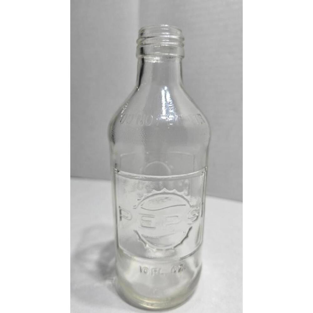Vintage 1970's: Pepsi Cola: 10 oz Clear Glass Bottle: Embossed: Machine Molded